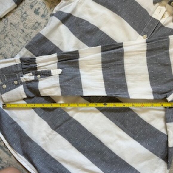 🧡3/15 Merona Gray White Stripe Long Sleeve Cotton Shirt Women's XXL/TTG - Picture 8 of 11